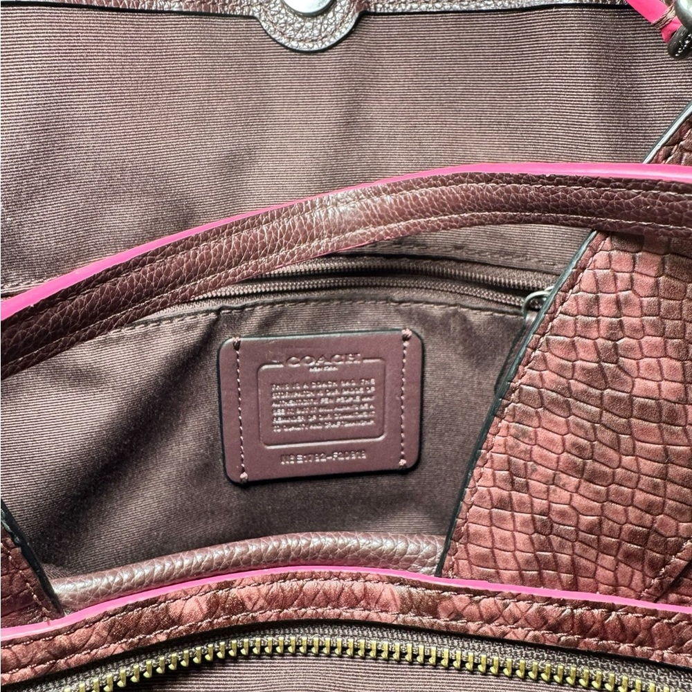 Coach Lexy Colorblock Pebble Leather & Genuine Snakeskin Shoulder Bag Burgundy - Picture 4 of 17